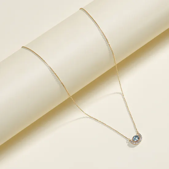 Gold Land Blue Topaz with Diamond Necklace