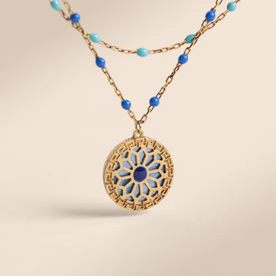 Damas Amelia Athens Gold Necklace with Blue and White Mother of Pearl