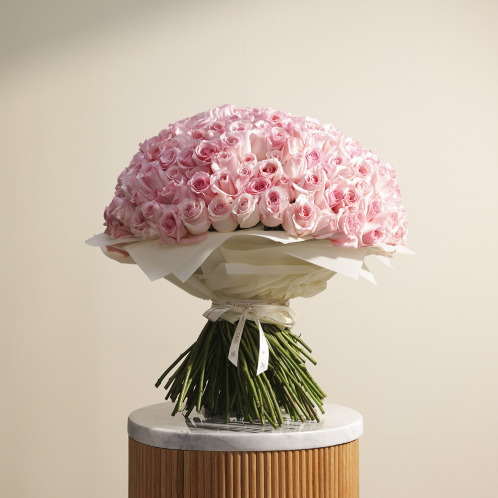 باقة جوري وردي انيقة | 250 زهرة