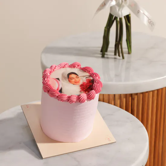 December Cake Personalized Photo Small Pink Cake | Happy Birthday Flowers