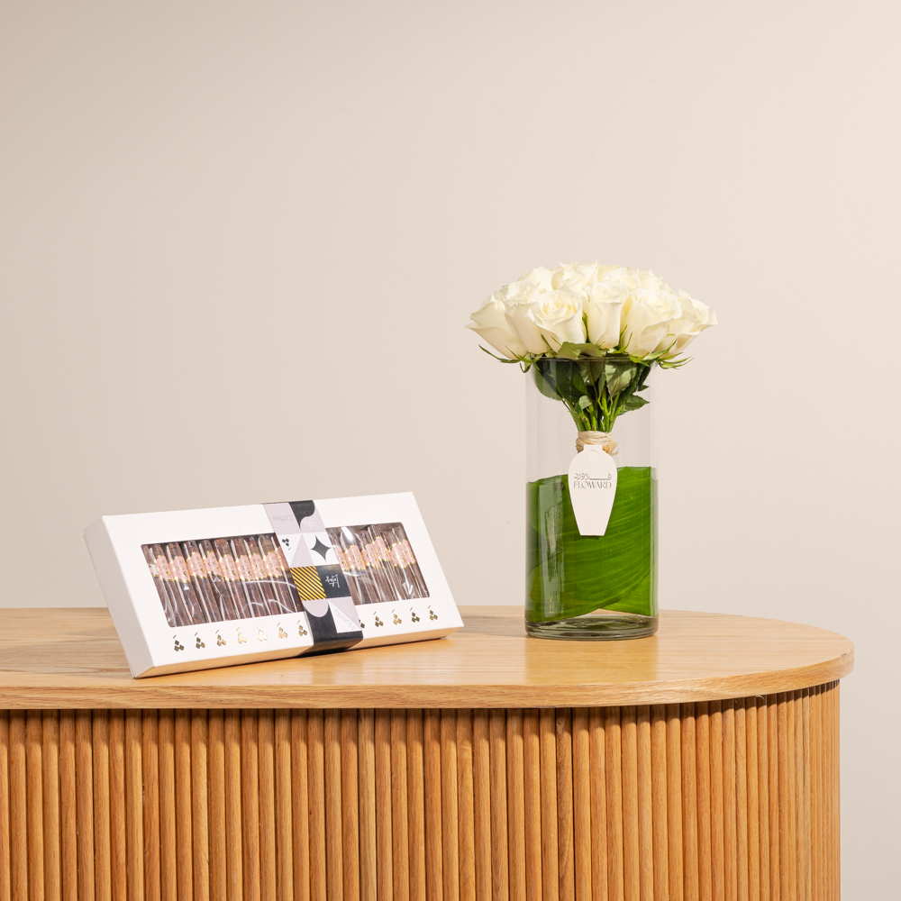 علبة شوكولاتة سيجار من شان شال | 20 وردة بيضاء