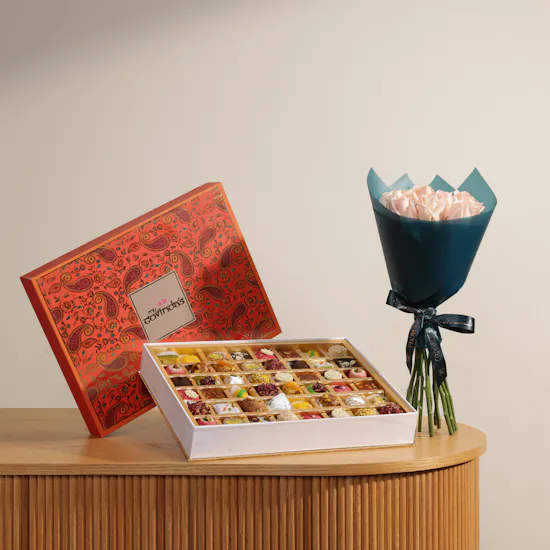 MyGovindas Fancy Sweets Large Premium Box | Faithful Flower Bouquet
