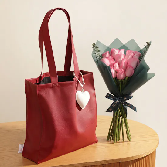 Glossy Touch Burgundy Leather with White Heart Charm Women’s Bag | Elegant Bouquet