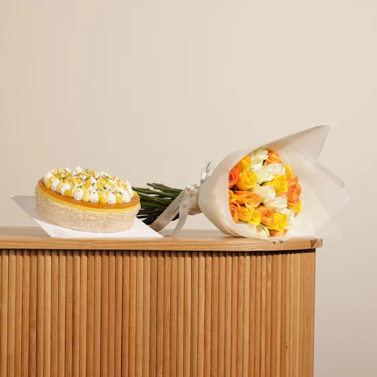 Patisserie by Guillermo Palomo Mango Mousse Cake | Sunshine Flowers Bouquet