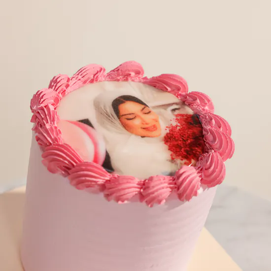 December Cake Personalized Photo Small Pink Cake
