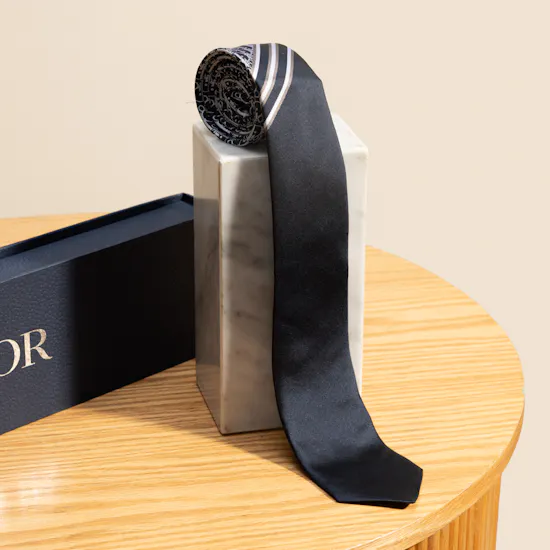 Dior Oblique Striped Oblique Navy Blue Tie