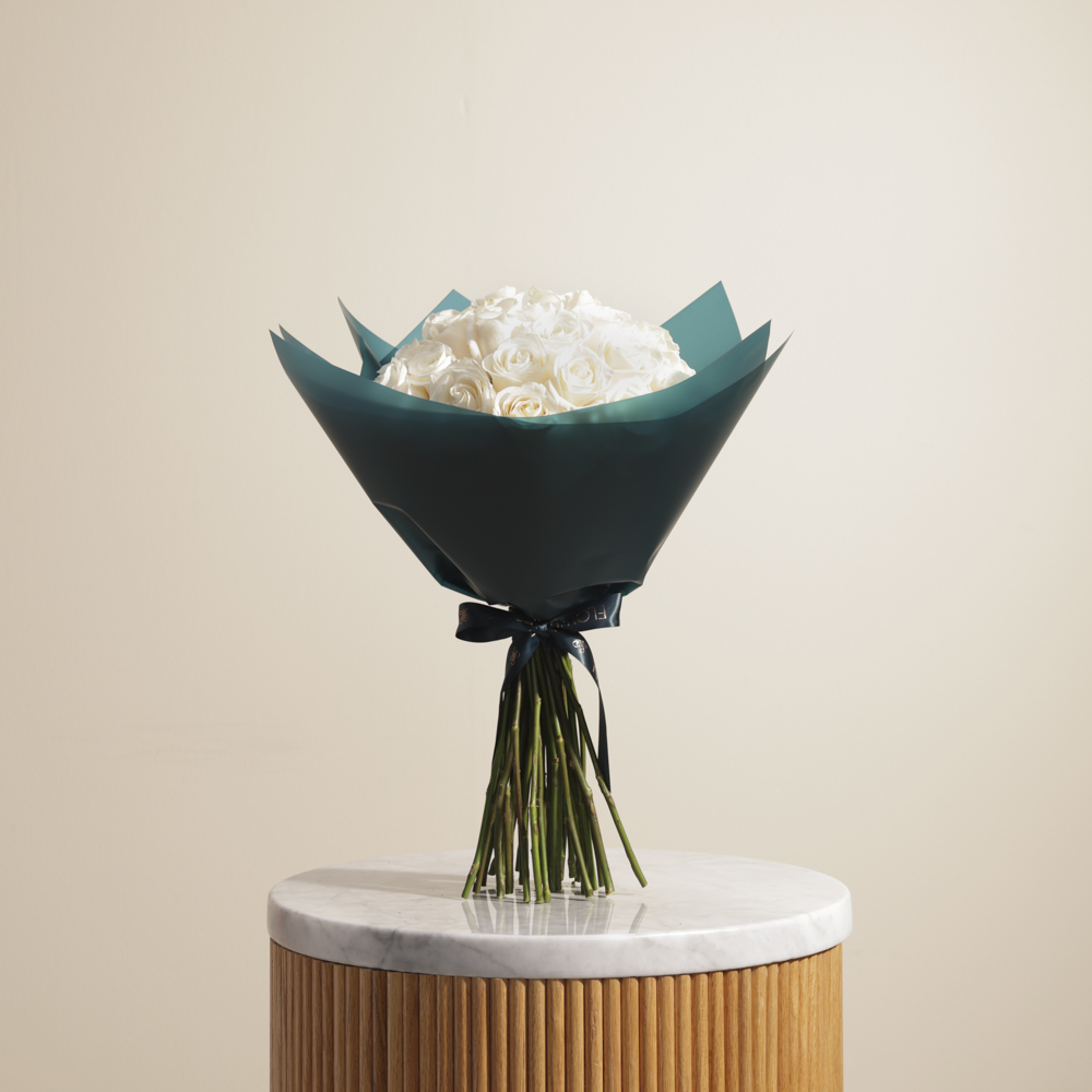 Pure White Roses Bouquet | 35 Flowers