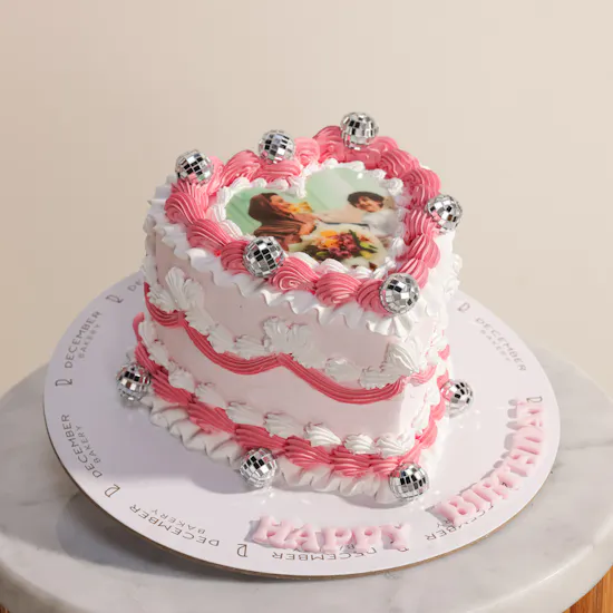 December Cake Personalized Photo Heart-Shaped Birthday Cake
