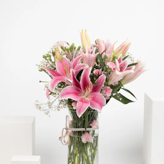 Pink Lily & Carnations | Glass Vase