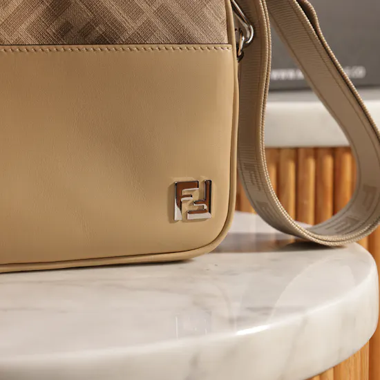 Fendi Squared FF Camera Case Men’s Beige Leather Bag