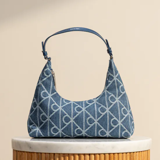 Calvin Klein Denim Allover Emblem Logo Shoulder Bag