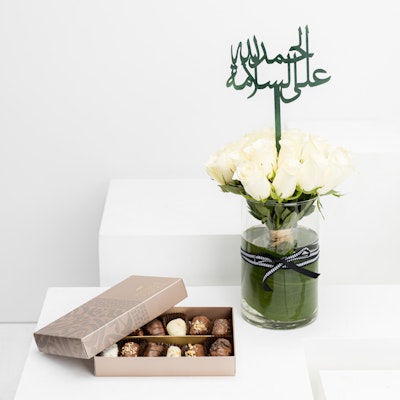 House of Cocoa Chocolates Dates | White Roses Vase | Get Well Soon