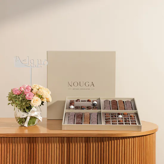 Nouga Quadruple Classic Chocolate Bonbons and Drops Box | Congratulations Flower Vase