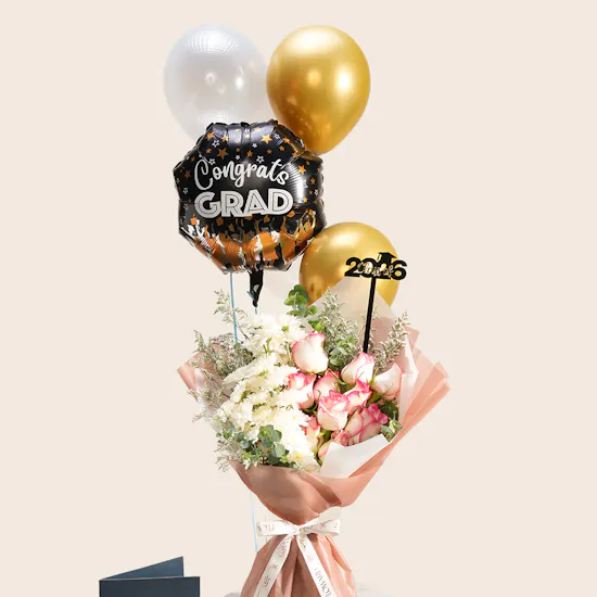 Floward Card | Graduation Flower Bouquet and Balloons
