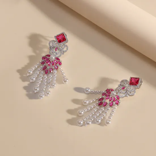 The Princess Pearl Set | Silver and Ruby Stones