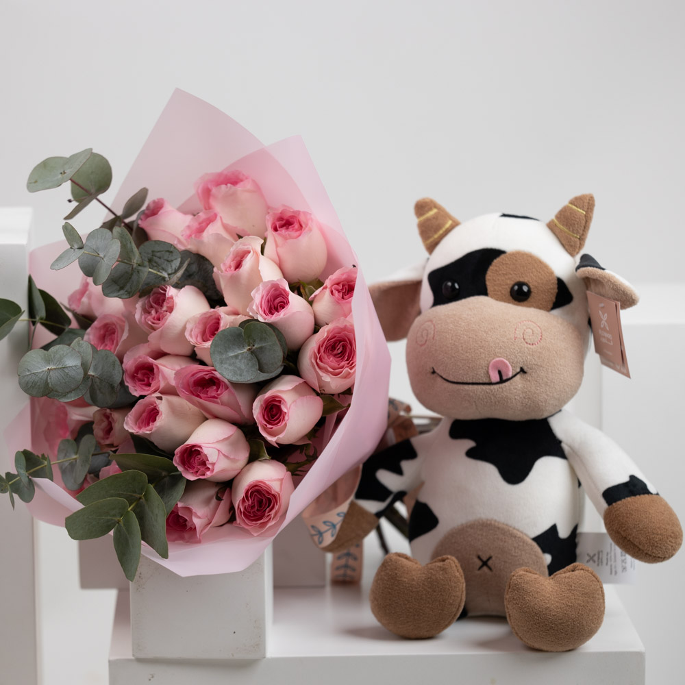 Cow Soft Baby Toy | Pink Roses