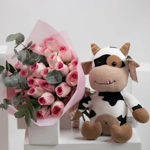 Cow Soft Baby Toy | Pink Roses