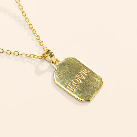 Hrh Love Tag Gold Plated Rectangular Necklace