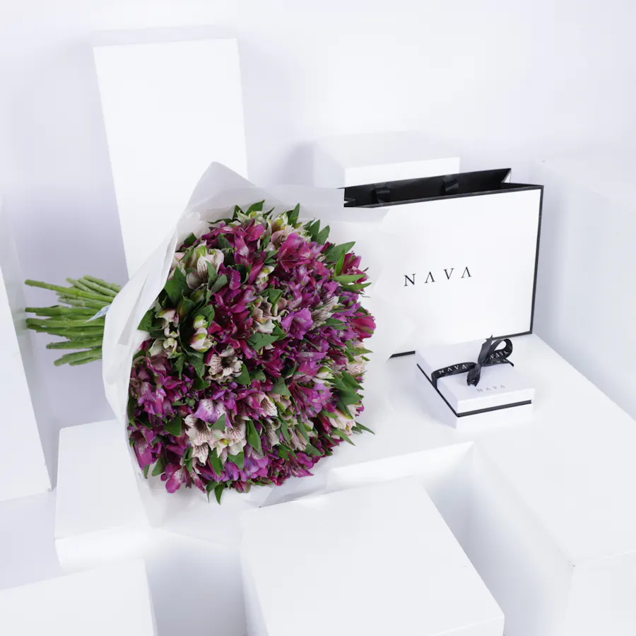 Nava Gold Necklace | Purple Flowers  2
