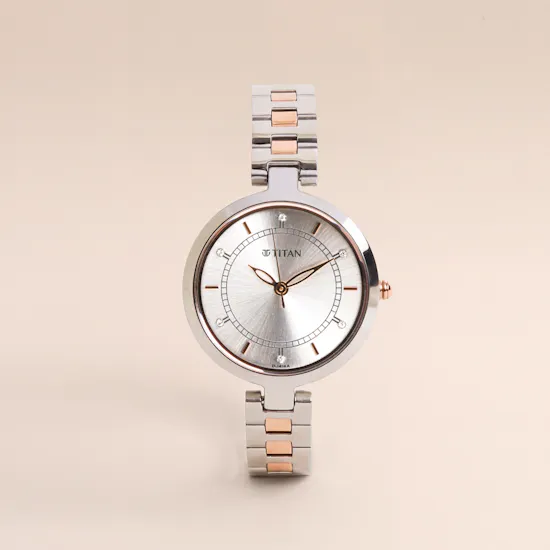 مجموعة ساعات ثنائية اللون ستانلس ستيل له و لها من تيتان