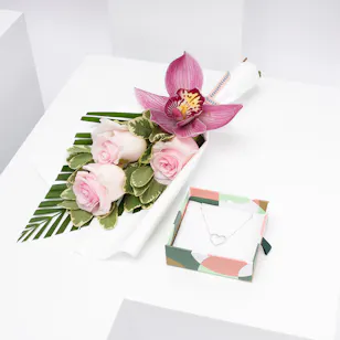 Miss L Jewelry with Pink Bouquet