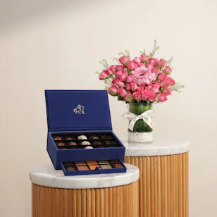 Godiva Small Navy Blue Royal Chocolate Box | Serenity Flowers Vase