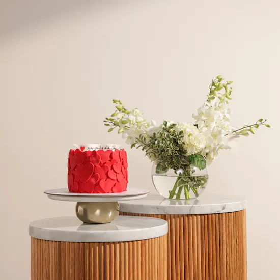 December Cake Red Hearts Customized Cake | Blush Aura Flowers
