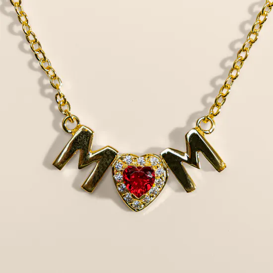 Hrh Red Heart Mom Stone Gold Plated Necklace