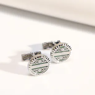Roberto Cavalli Silver and Green Cuﬄinks 