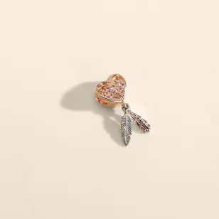 Pandora Openwork Heart and Two Feathers Dreamcatcher Charm