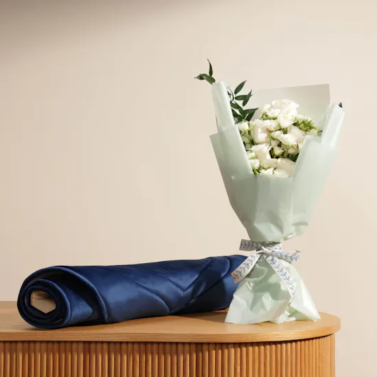 Blue Prayer Mat | White Purity Bouquet