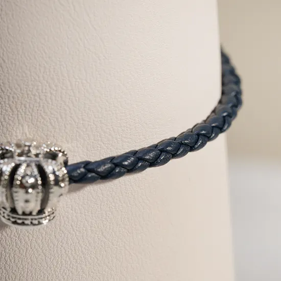 Pandora Moments Dark Blue Leather Crown Charm Bracelet