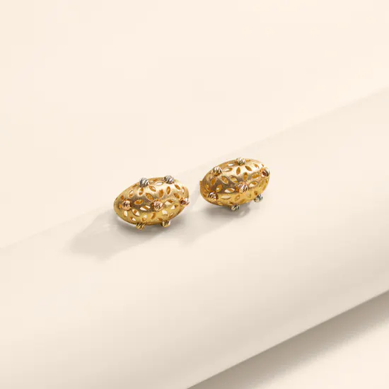 Siran By Iram Yellow Gold Engraved Floral Earrings