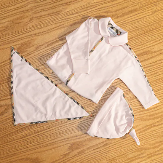 Burberry Pink Cotton Three-piece Newborn Baby Girl Gift Set