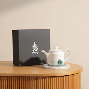 Dimlaj Porcelain Coffee Pot | Gold & Green