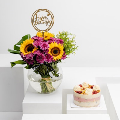 Voila Pistaberry Mini Cake | Happy Birthday Flowers