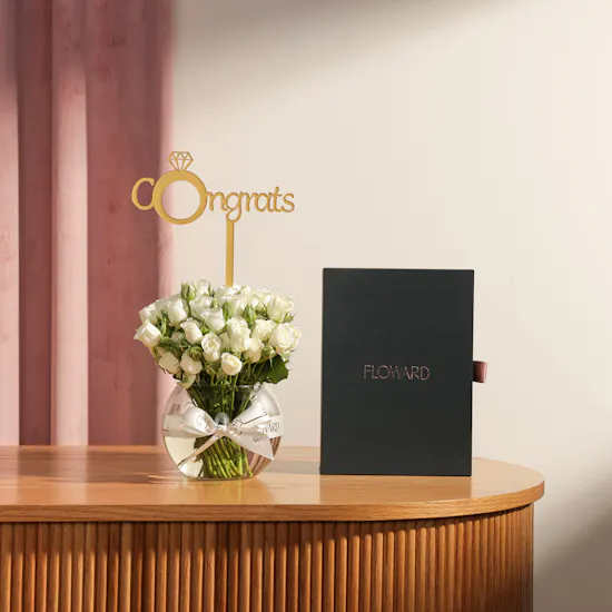 Floward Card 100 KWD and Chocolate Box | Congrats Bright Flower