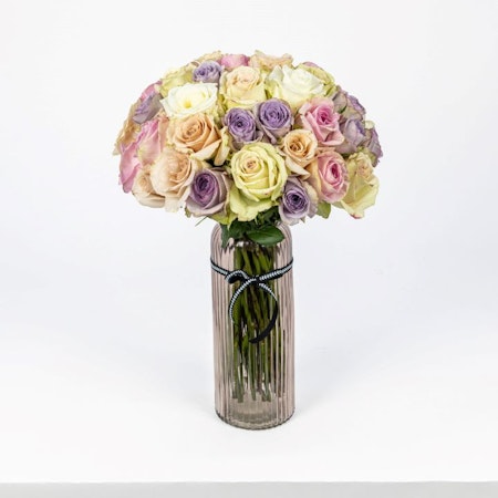 Mixed Pastel Roses in a Vase