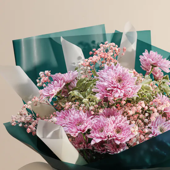 Shiny Pink Chrysanthemum Bouquet