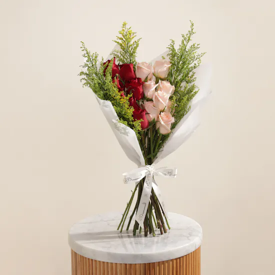 Red and Blush Pink Rose Bouquet