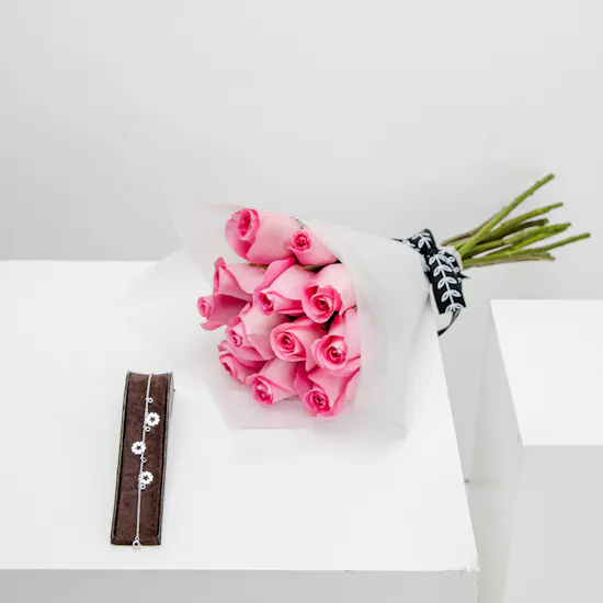 Felizmoda Flowers silver Bracelet | Pink Roses