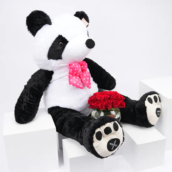 Large Panda with 25 Roses Vase