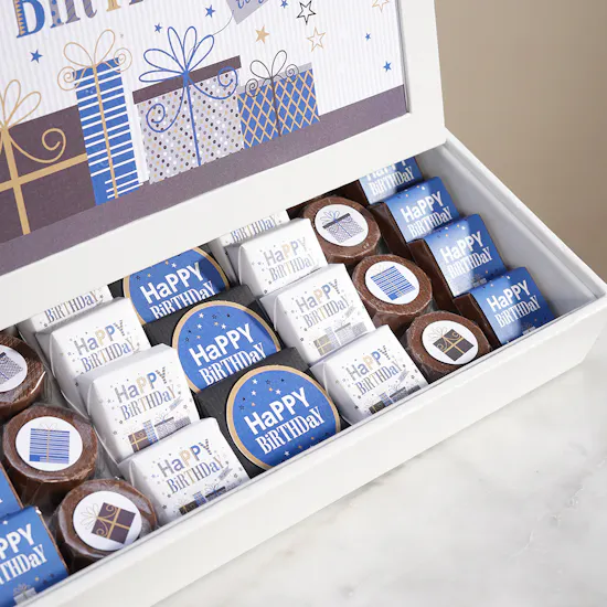 Lilac Happy Birthday Chocolates White Leather Box
