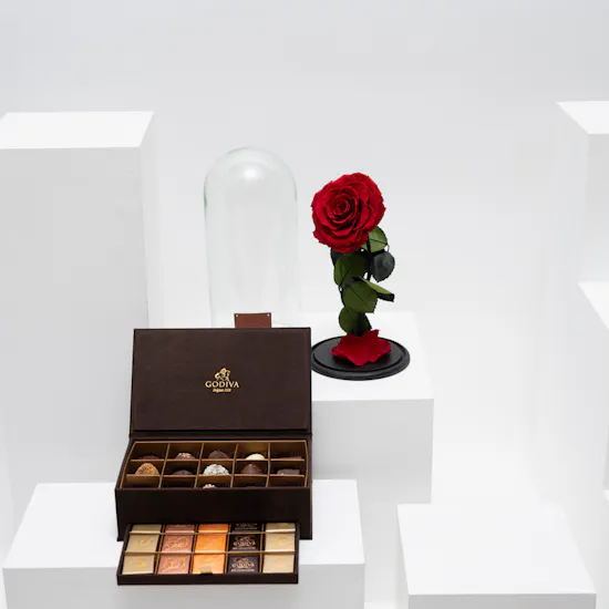 Godiva Small Brown Royal Chocolate Box | Red Preserved Rose