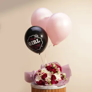 Welcome Baby Girl Flower Bouquet & Balloons