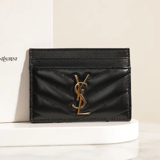 Saint Laurent Black Cassandre Matelassé Card Case