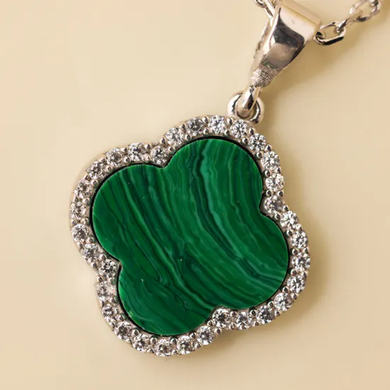 Zia Malachite Zircon Stone Charm Necklace | Birthday Flowers