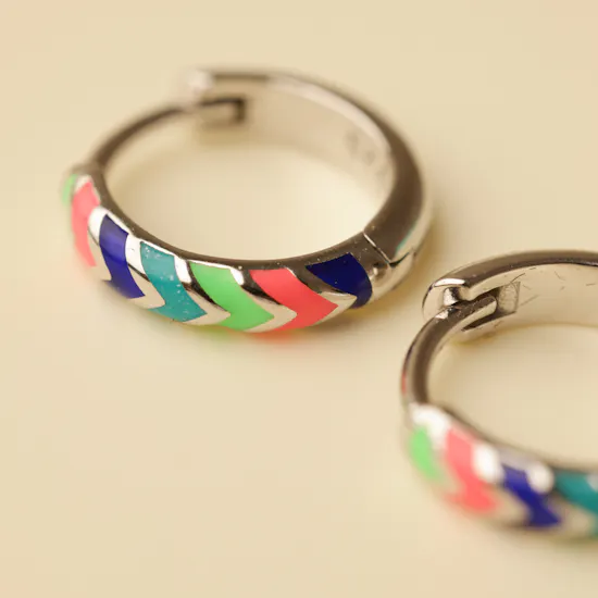Zia Summer Neon Chevron Enamel Huggie Hoop Silver Women's Earrings