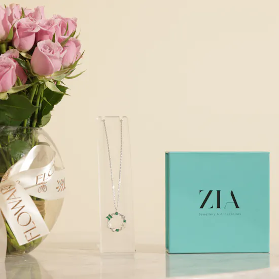 Zia Summer Emerald and Seed Pearl Pendant Silver Necklace | Always on My Mind Flower Vase