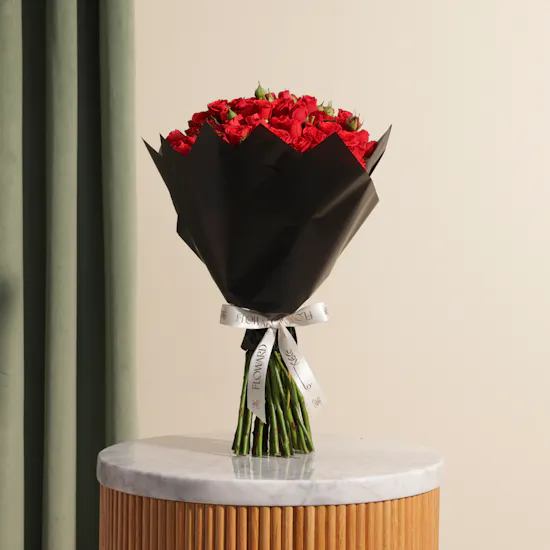 Crimson Red Baby Roses Bouquet | 35 Flowers